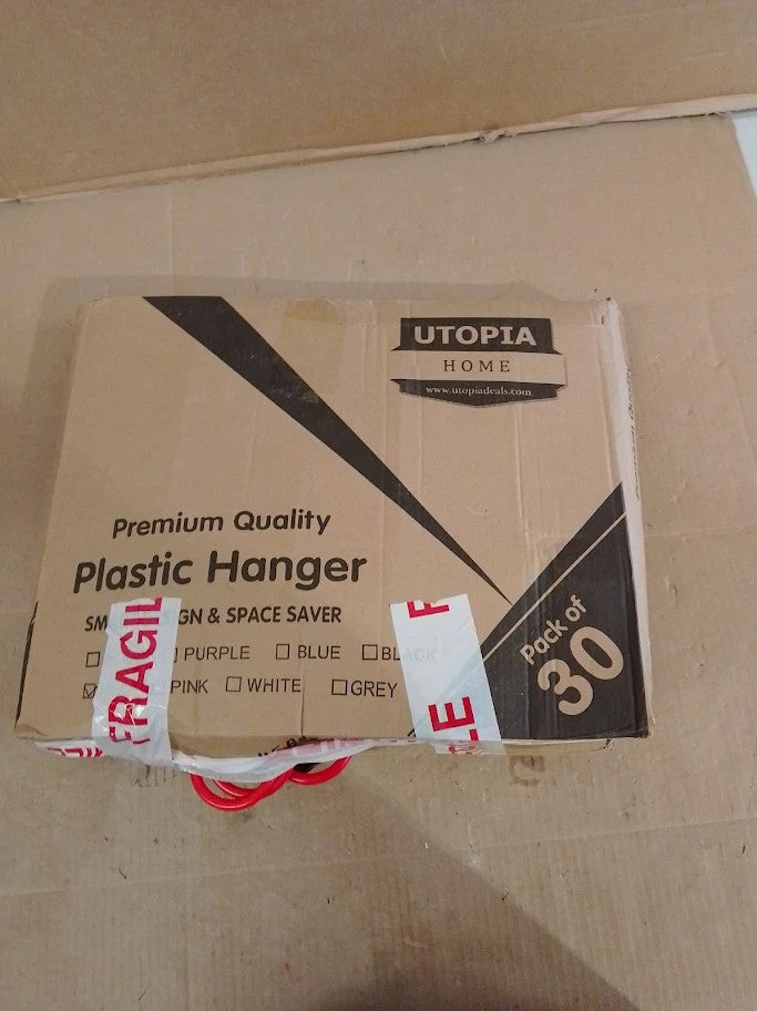 Utopia Home 30 Pack Plastic Hangers Space Saving 16x9.4 Shoulder Grooves Red New