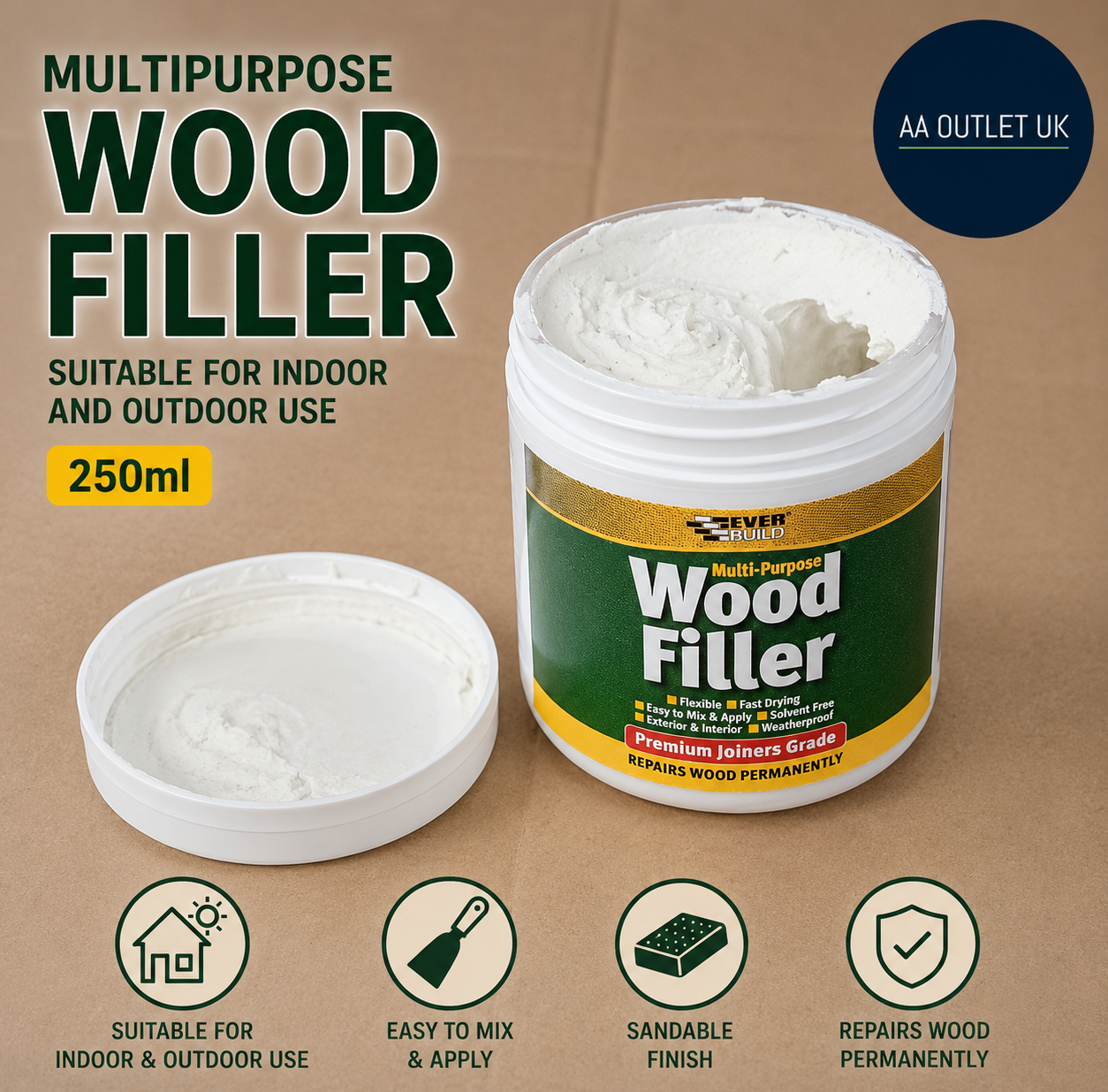 Everbuild Multipurpose Wood Filler Suitable For Indoor & Outdoor Use 250ml