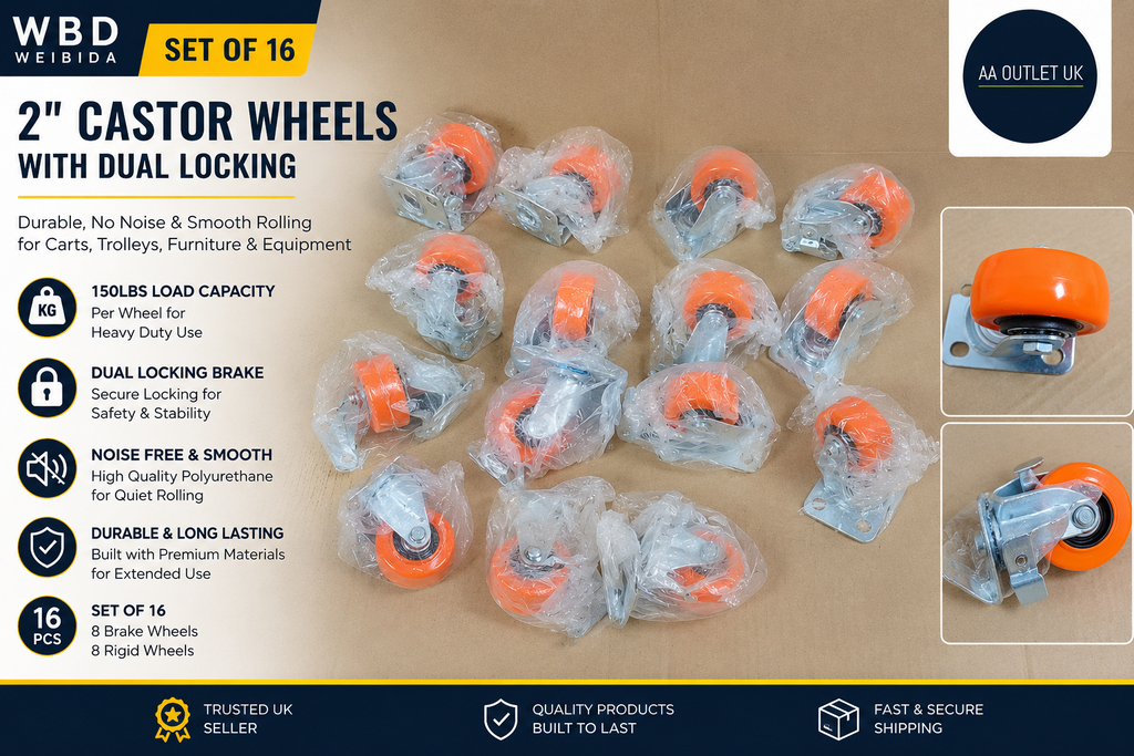 W B D WEIBIDA 2in Castor Wheels Dual Locking 150Lbs Load Capacity 16 Pieces