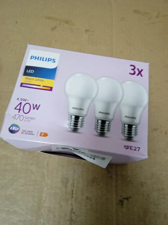Philips LED Frosted A60 Light Bulb 3 Pack Warm White 2700K E27 Edison Screw
