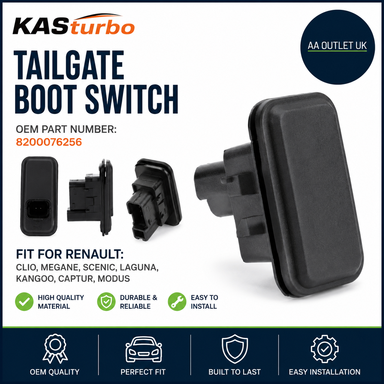 KASturbo Tailgate Boot Switch Fit Renault Clio Megane Scenic Laguna 8200076256