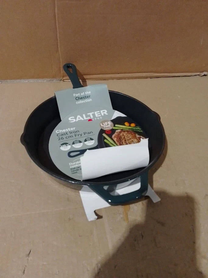 Salter Chester Cast Iron Frying Pan 26cm Universal Skillet Oven To Table New