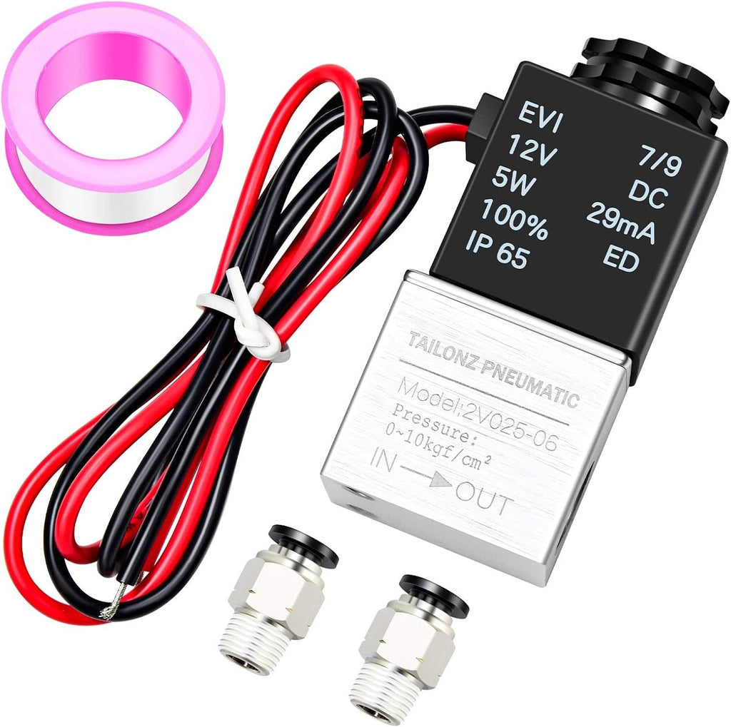 Tailnoz Pneumatic 1/8in BSP 12V 2 Way Normally Closed Electric Solenoid New