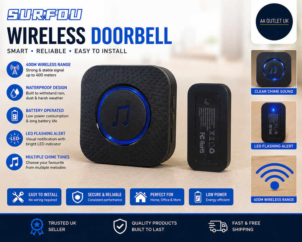 SURFOU Wireless Doorbell Set 400m Range Waterproof Home Receiver LED Flashing 5V
