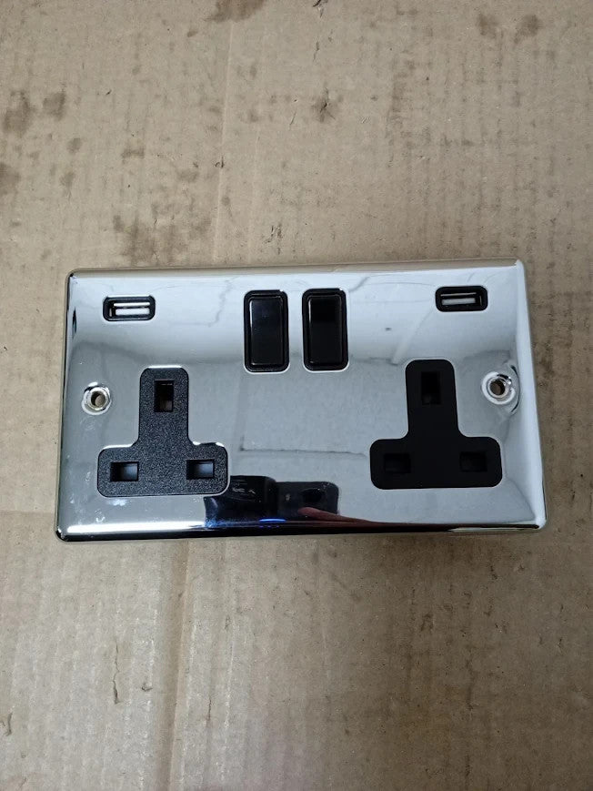 AET CPC2GUSBBL 2 Gang 13 A Double Plug Classical Chrome Polished Socket