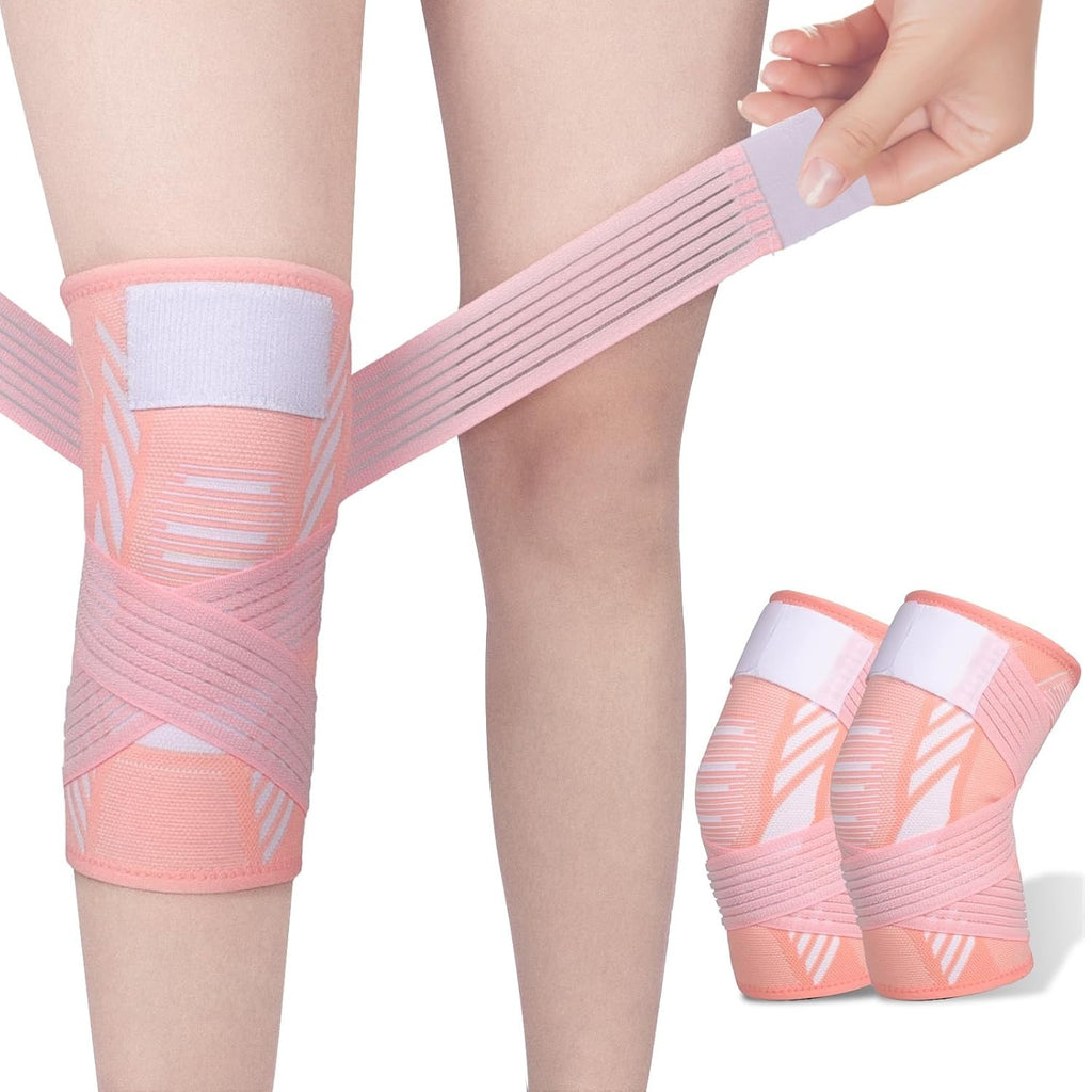 Yeloumiss Knee Support Brace 2 Pack Compression Sleeve Straps Medium Black New