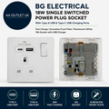 BG Electrical PCDCL21UAC18W 18W Single 13A Switched Power Plug Wall Socket White