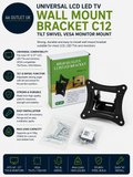 Universal LCD LED TV Wall Mount Bracket C12 Tilt Swivel VESA Monitor Black New