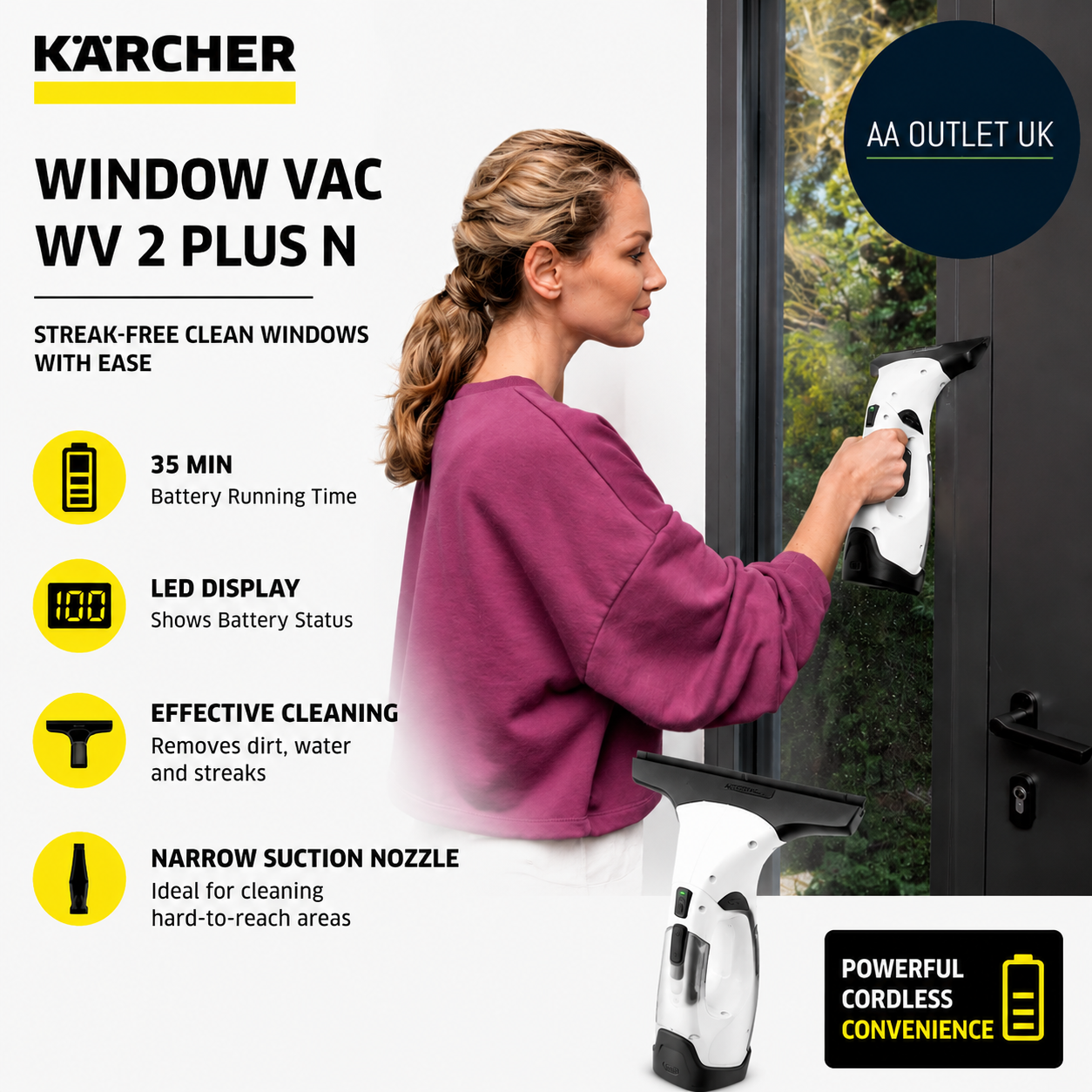 Karcher Window Vac WV 2 Plus N Battery Running Time 35min LED Display