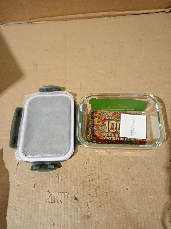 Lock & Lock Oven Glass Airtight Rectangle Container 630ml LLG-428 Grey Lid New