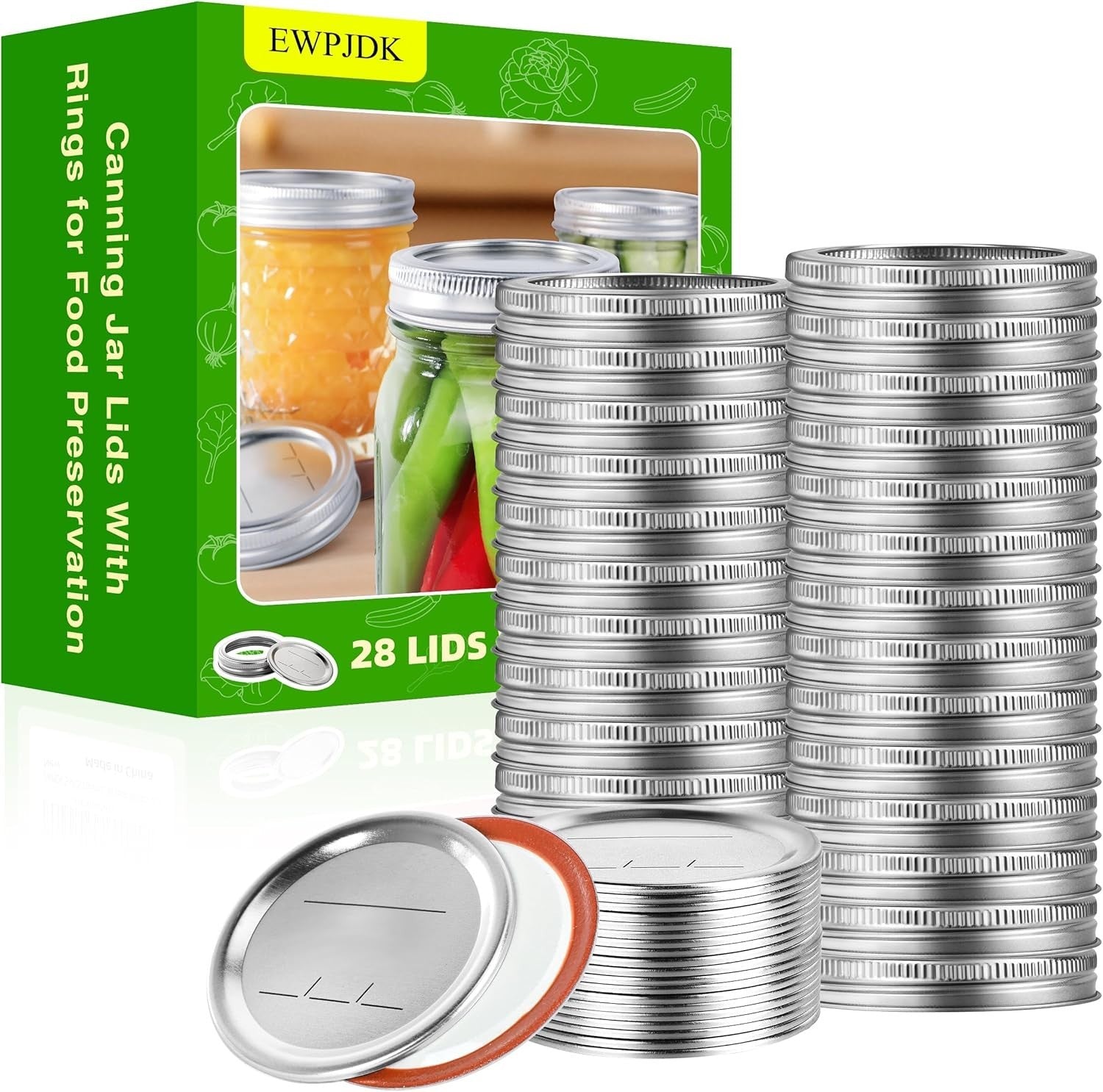 28pc Canning Lids With Rings For Mason Wide Mouth Jars Bands Grade Material New