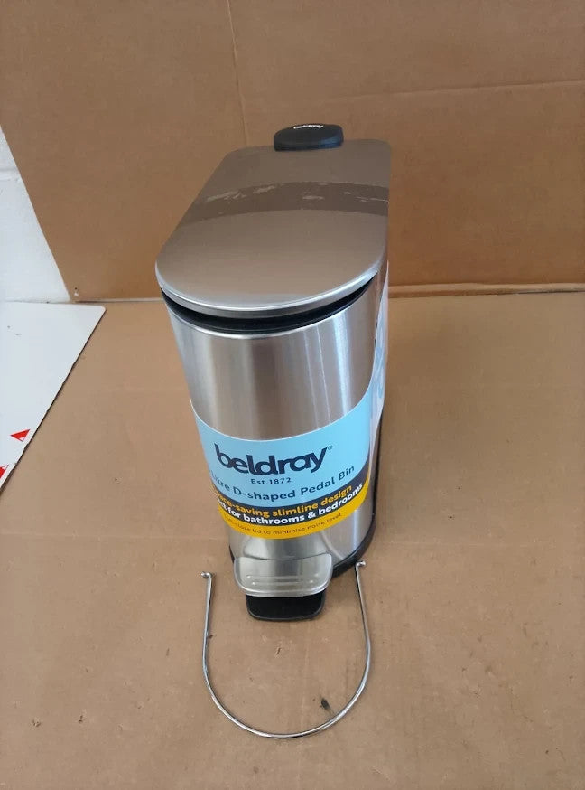 Beldray 5L Stainless Steel Bathroom Pedal Bin Soft Close Silver D Shape Design