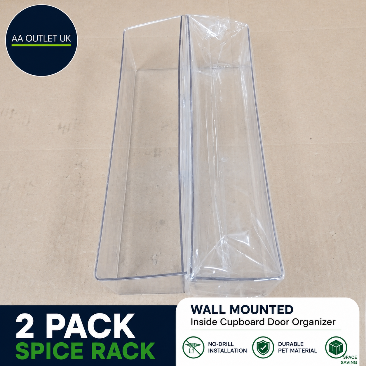 2 Pack Spice Rack Wall Mounted Inside Cupboard Door PET Seasoning Organizer
