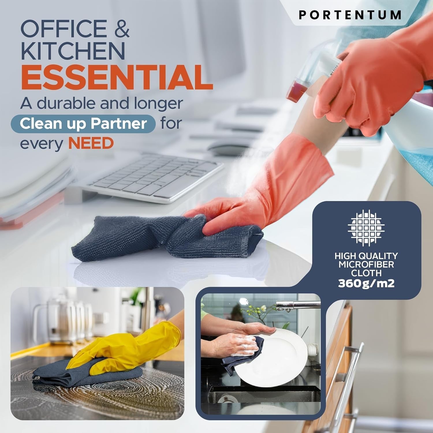 Portentum Microfiber Cleaning Cloth Set Dark Gray 360gm2 Quality New