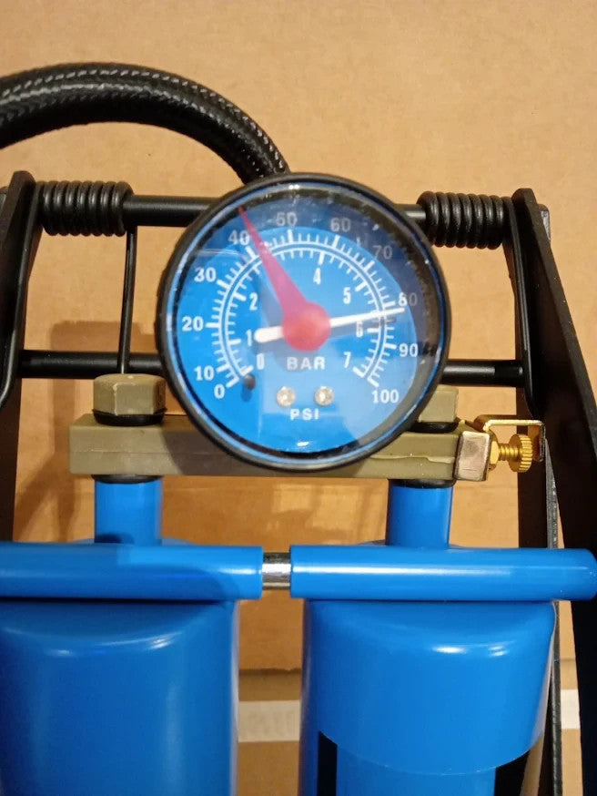 Draper 25996 Double Cylinder Foot Pump Pressure Gauge Car Bike Inflator Blue New