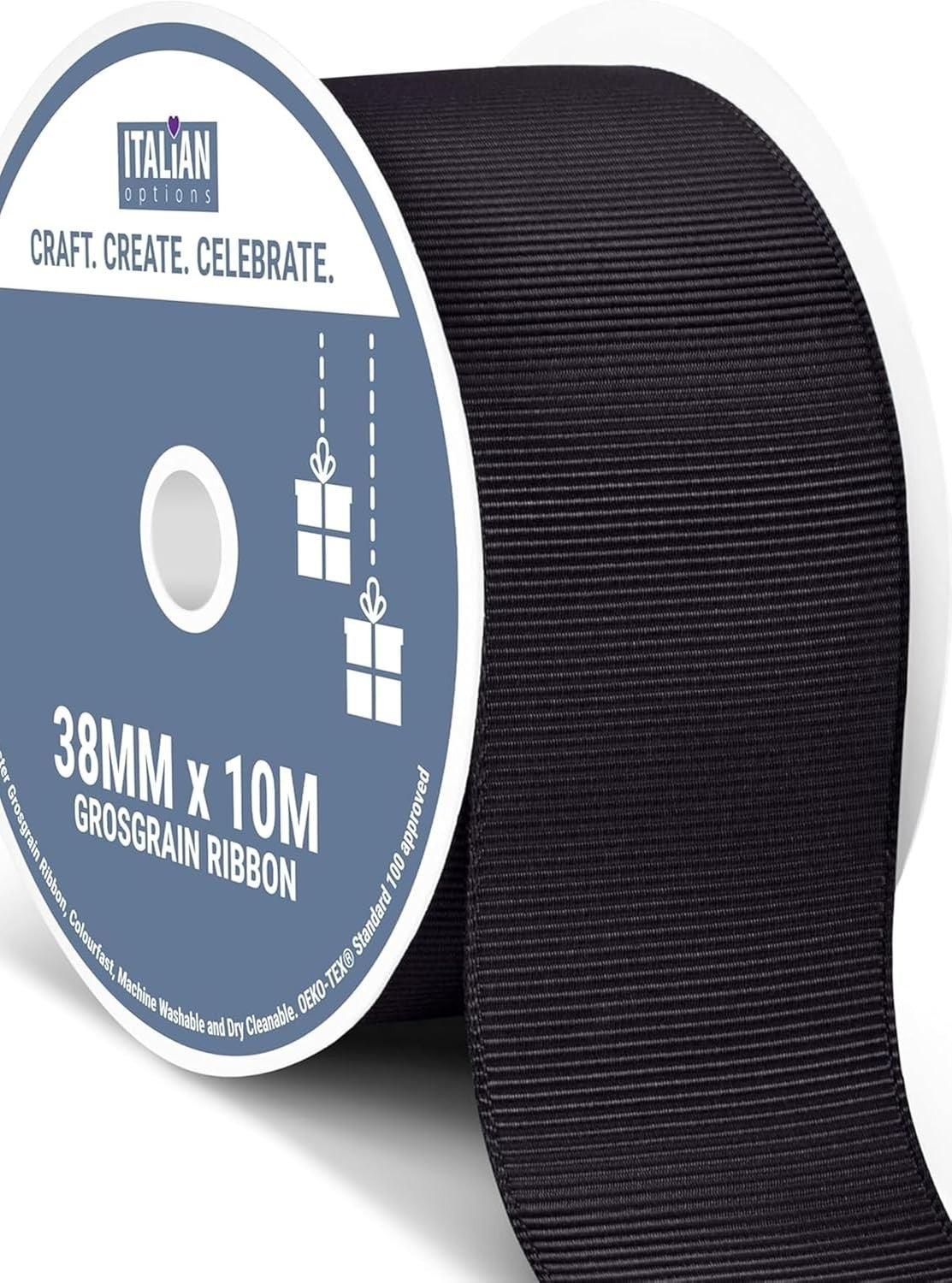 Italian Options Grosgrain Ribbon 38x10mm Strong Plain Black Ribbon Bows New