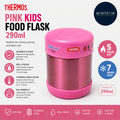 Thermos Pink Kids Food Flask 290ml BPA Free Stainless Steel Spill Proof Thermal