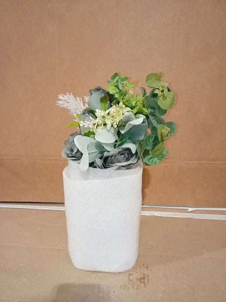 Faux Flowers Artificial Silk Roses Vase Fake Plant Eucalyptus 6.1x11x14.5in