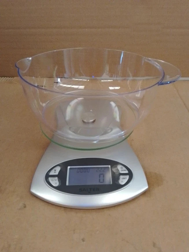 Salter Electronic Bowl Scale Silver Digital Kitchen Weighing Quality Design New