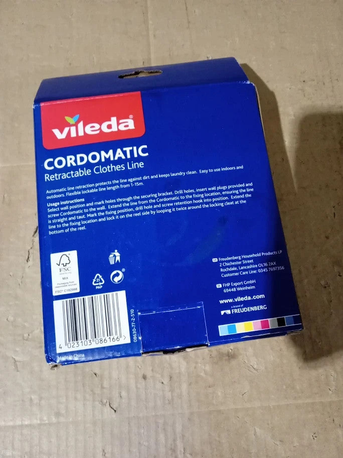 Vileda Cordomatic Retractable Washing Line 15m 1x15m Clothes Line Holds Up 15kg