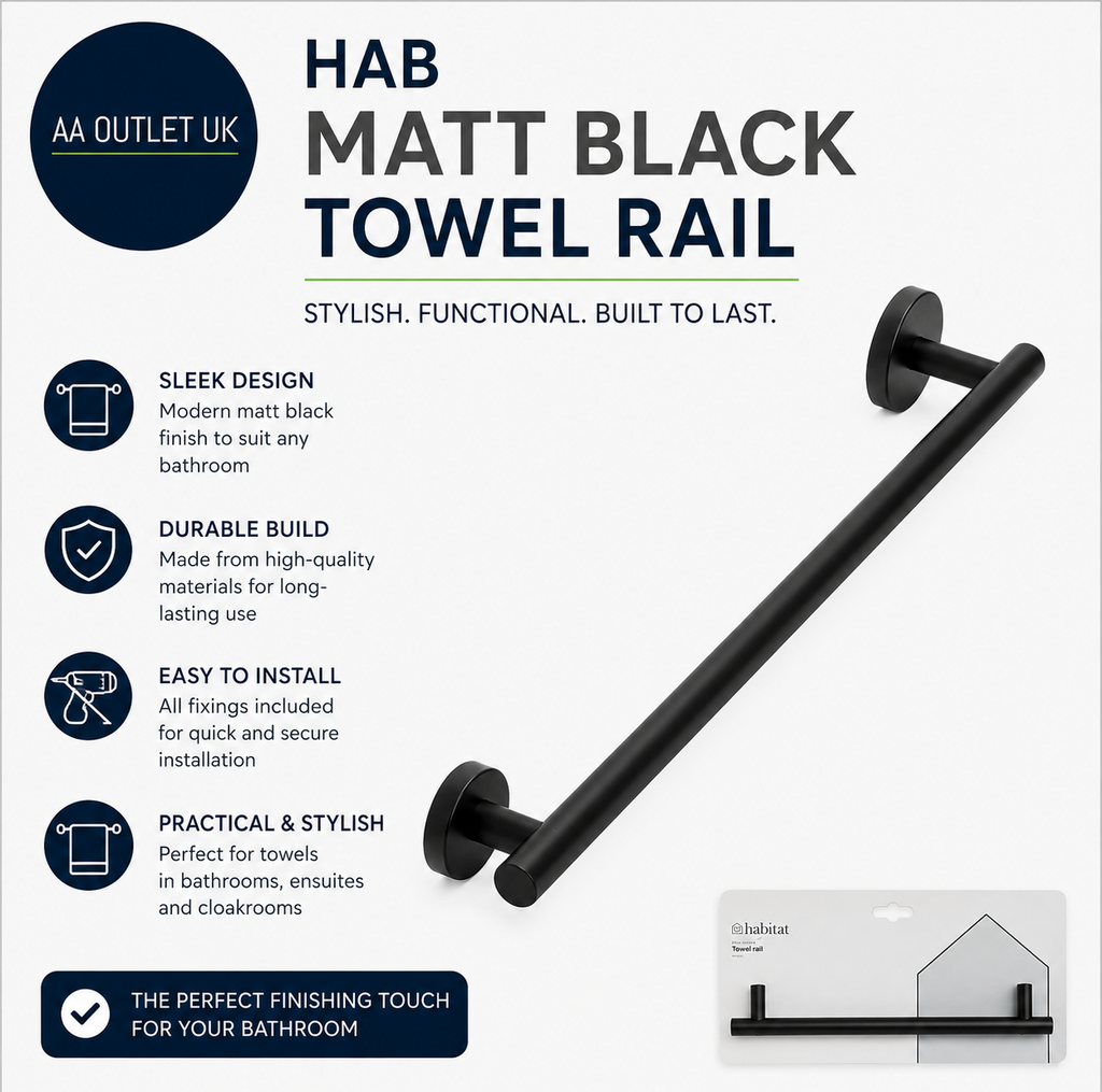 Habitat Wall Mounted Towel Rail 5.3x50x8cm Durable Matt Black