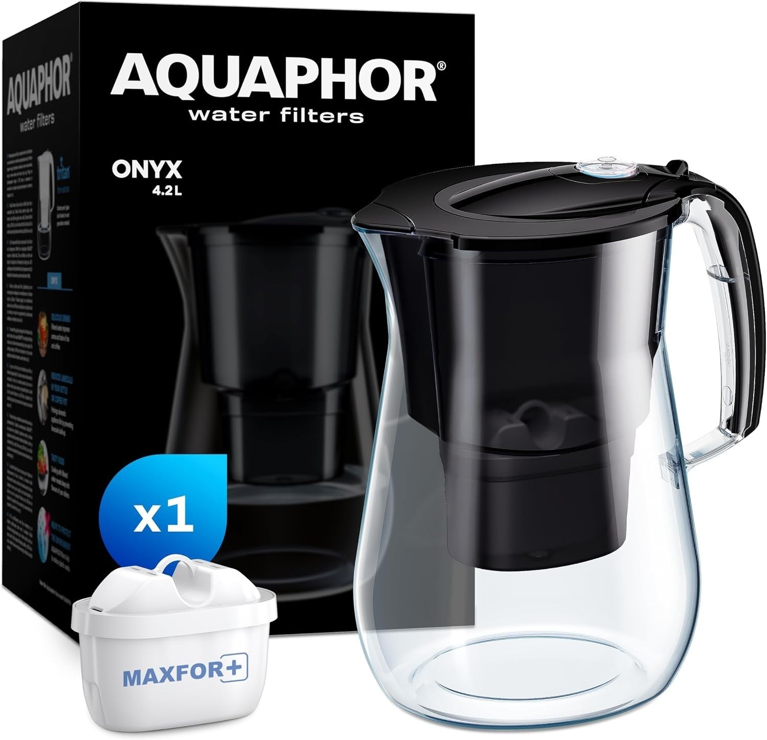 Aquaphor Onyx Black Water Filter Jug Counter Top Design 4.2L Capacity New