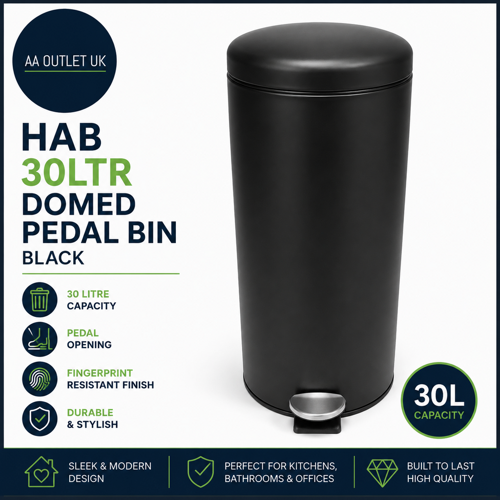 Hab 30L Domed Pedal Pin Made From Steel Inner Bin Black 67x29x29cm