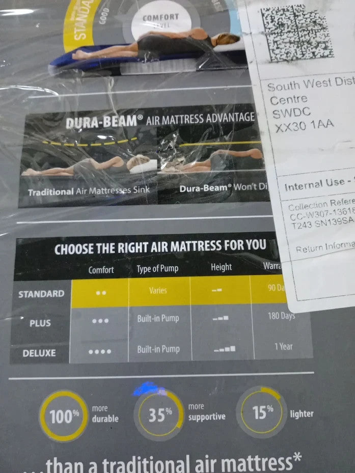 Intex Dura Beam Downy Air Mattress Full Size 10 Inch Height 600lb Capacity Blue