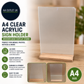 A4 Clear Acrylic Sign Holder Wooden Base Display Stand Menu Photo Frame Design