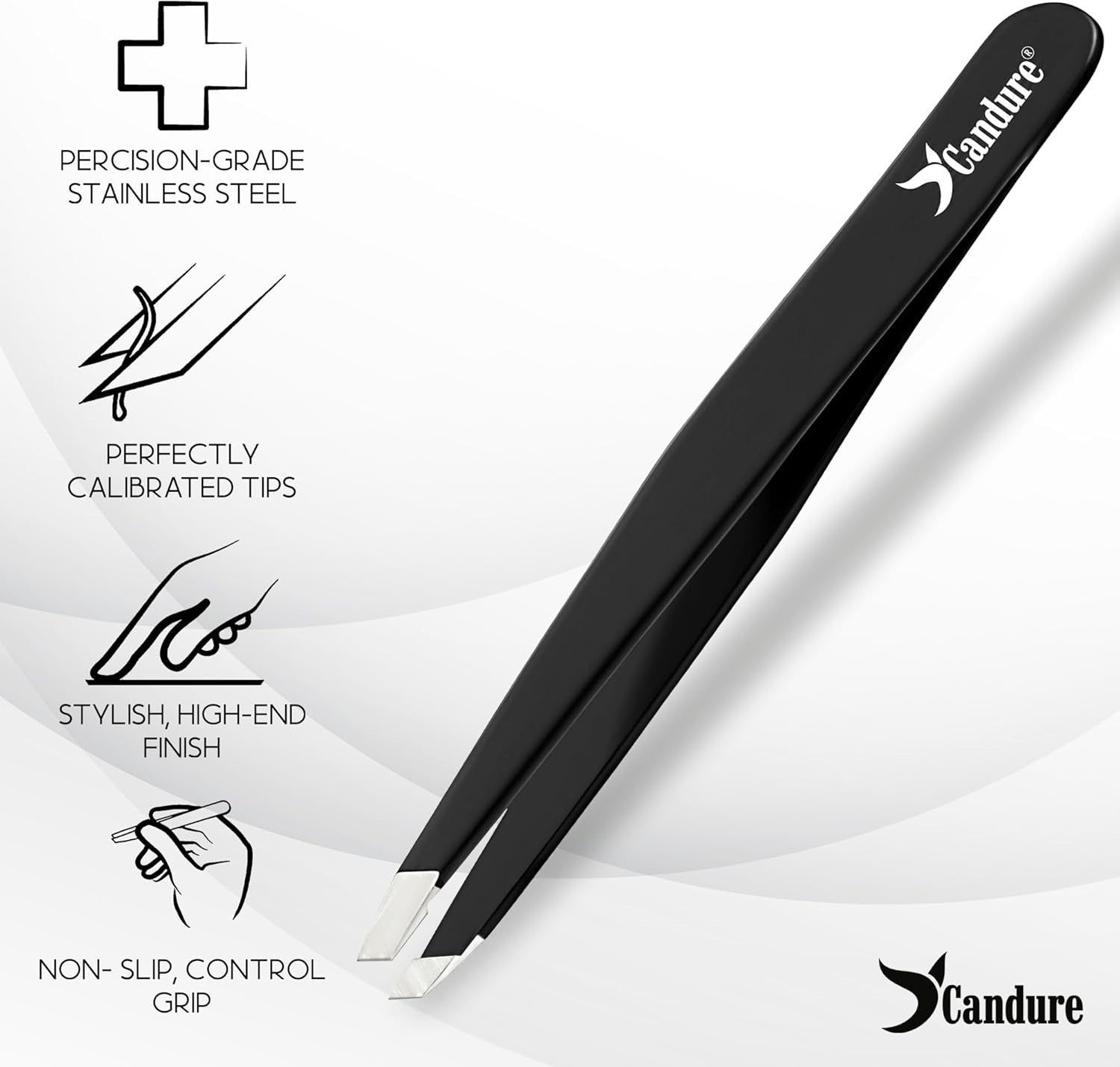 Candure Professional Slanted Tweezers Stainless Steel Black Durable Design New