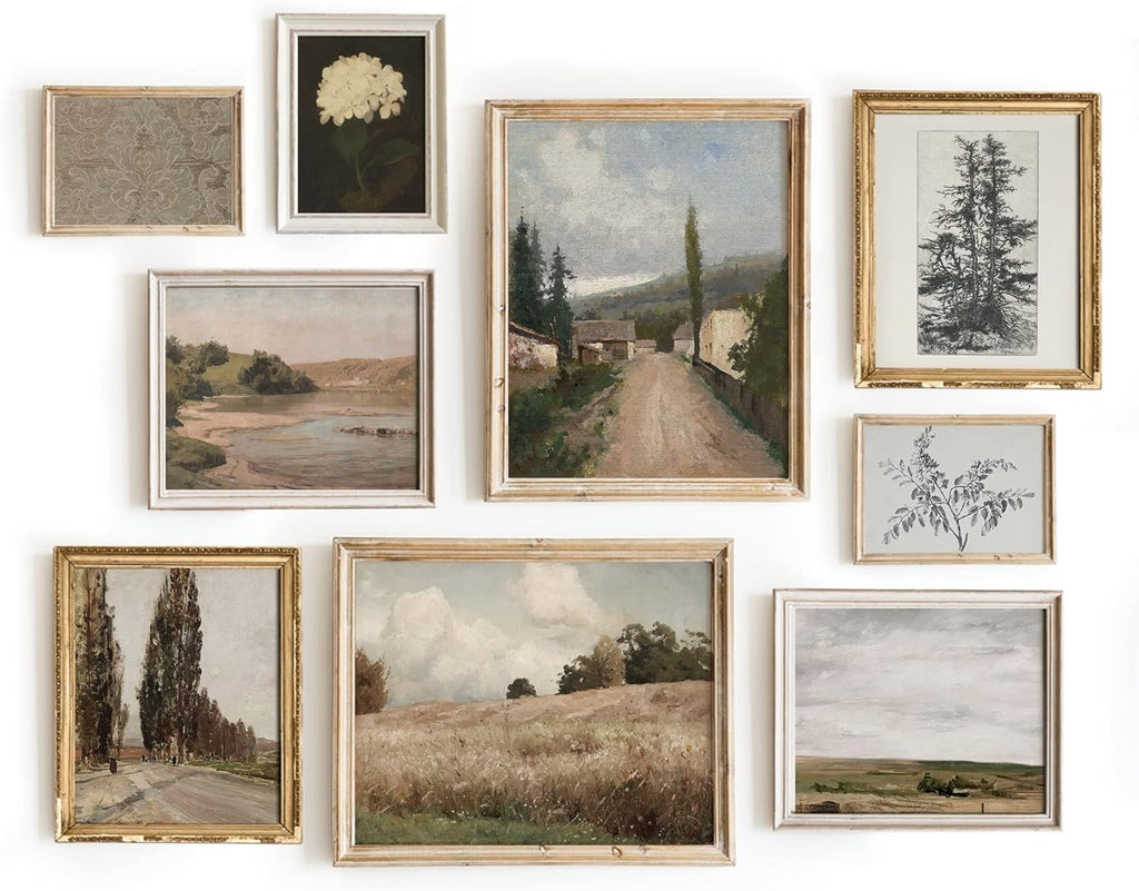 Vintage Landscape Wall Art  Set 9 French Country Antique Warm Aesthetic New