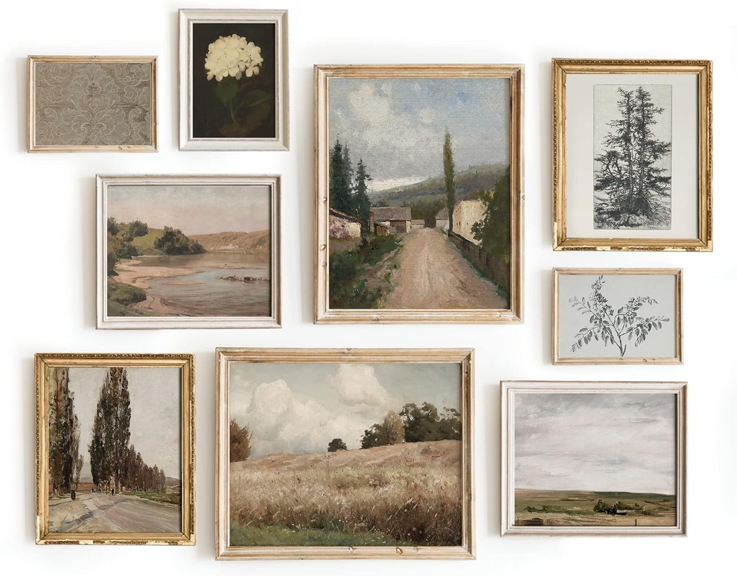 Vintage Landscape Wall Art  Set 9 French Country Antique Warm Aesthetic New