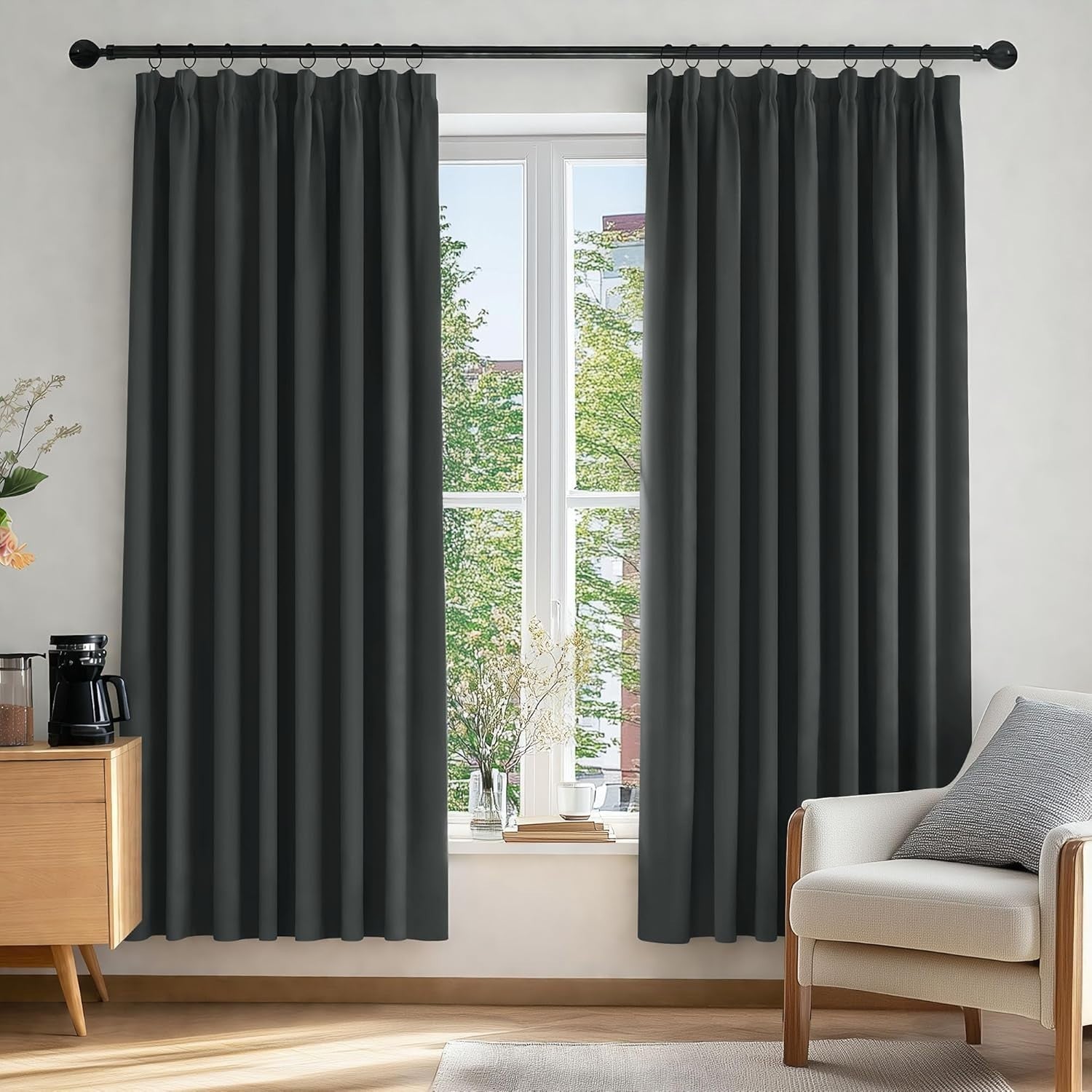 Deconovo Solid Rod Pocket Curtains Insulated Pencil Pleat Blackout 90x72in New