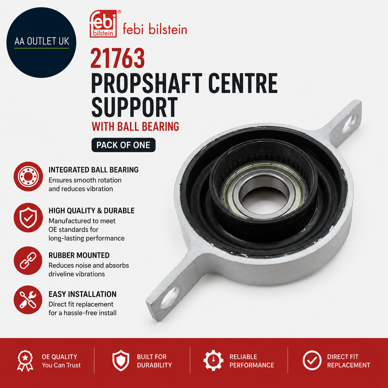 Febi Bilstein 21763 Propshaft Centre Support Ball Bearing Pack Of One