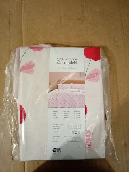 Catherine Lansfield Cherries Double Duvet Cover 200x200cm Pillowcases 50x75cm
