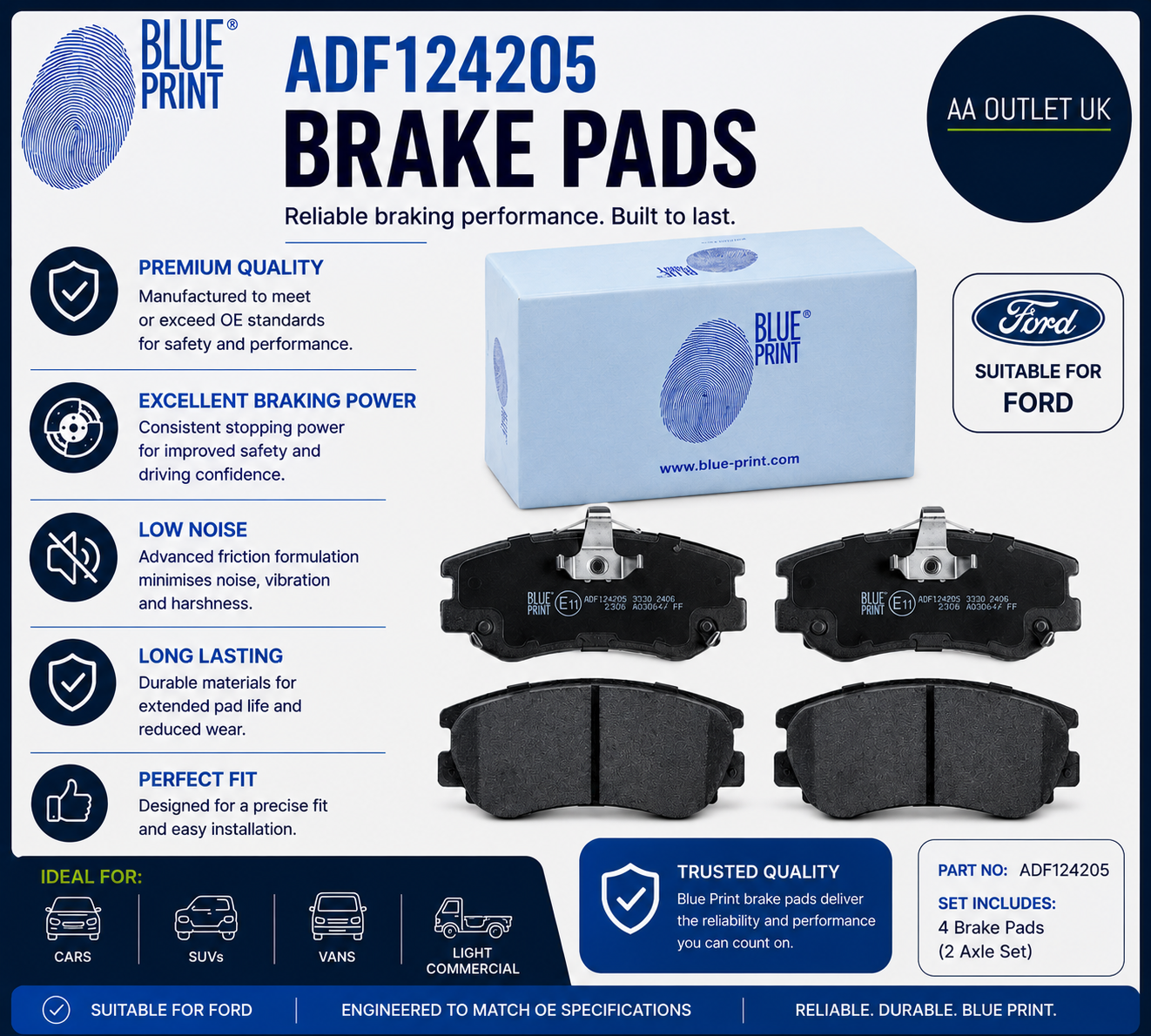 Blue Print ADF124205 Brake Pads Front Suitable For Ford Asbestos Free