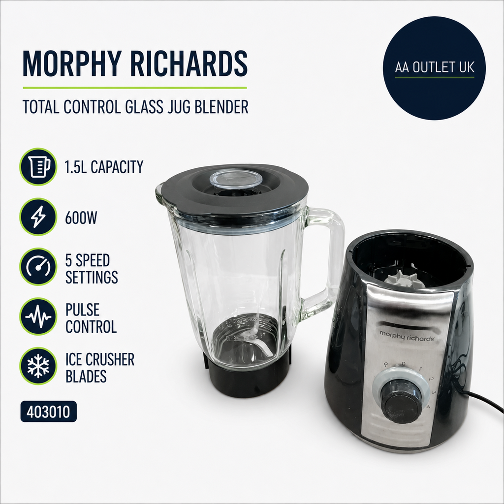 Morphy Richards Total Control Glass Jug Blender Crusher Blades 5 Speed 1.5L 600w