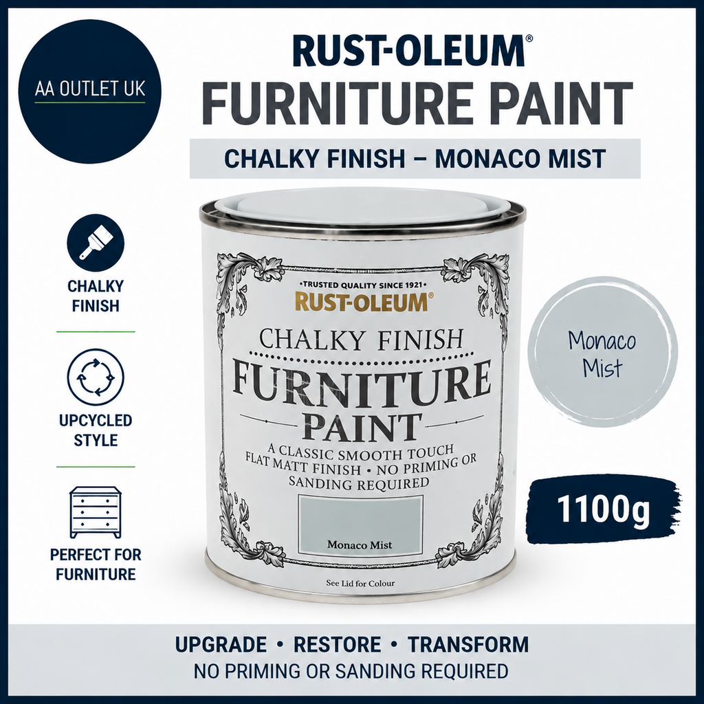 Rust Oleum Grey Upcycled Furniture Paint Chalky Finish Monaco Mist 750ml