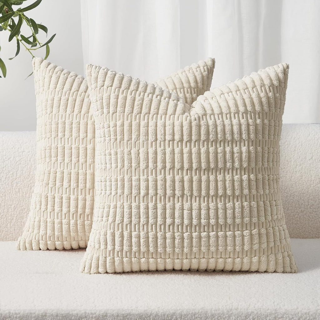 Topfinel Cream Cushion Covers 40cmx40cm Corduroy Decorative 16x16in 2 Pack