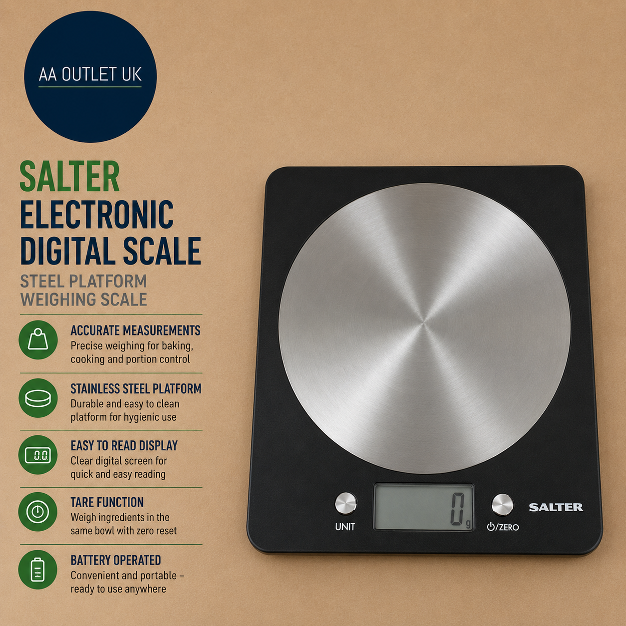 Salter Black Electronic Digital Scale Steel Platform Weight Weighing Scale