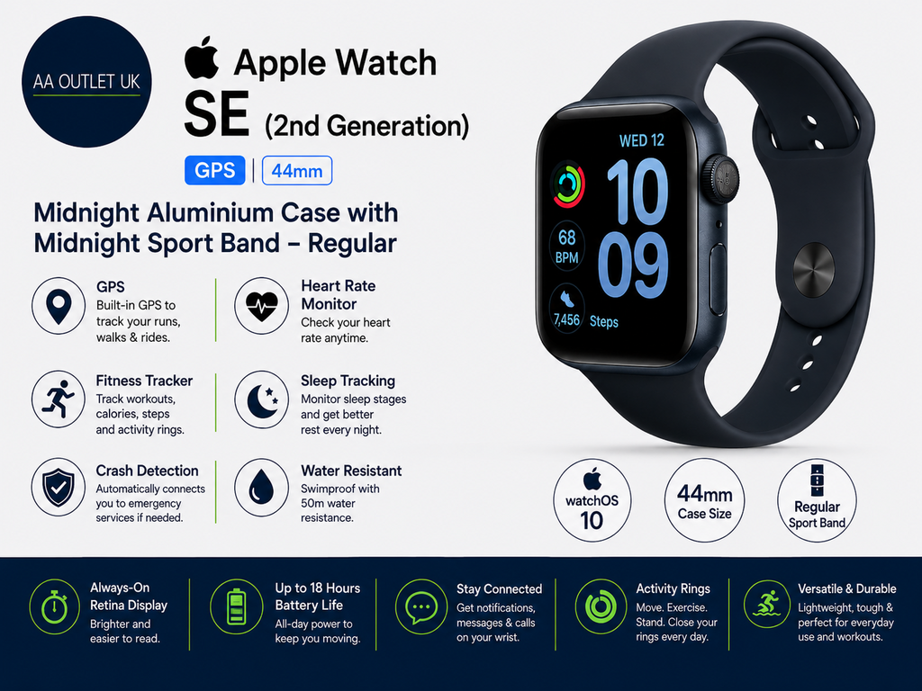 Apple Watch SE 2nd Gen GPS 44mm Smarwatch Midnight Aluminium Case