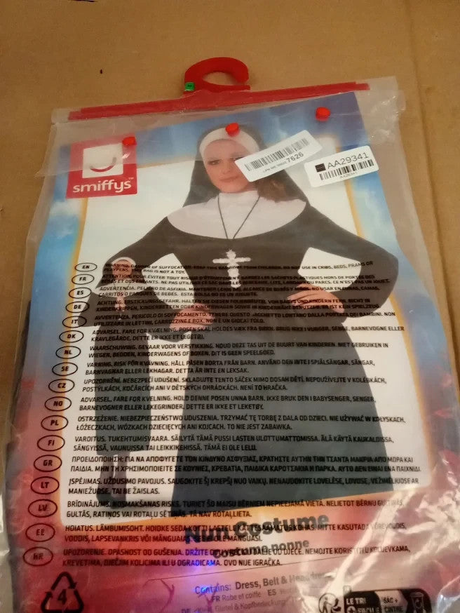 Smiffys Women's Nun Costume Black White Halloween Fancy Dress Medium Design New