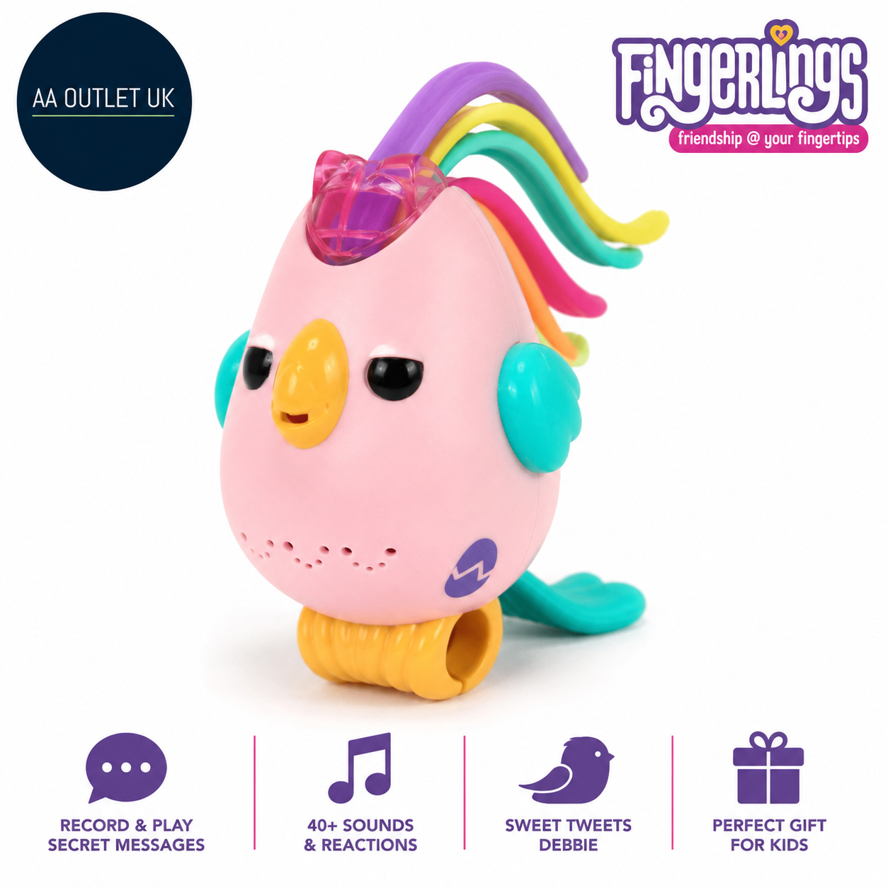 Fingerlings Sweet Tweets Interactive Bird Debbie Record & Play Secret Messages