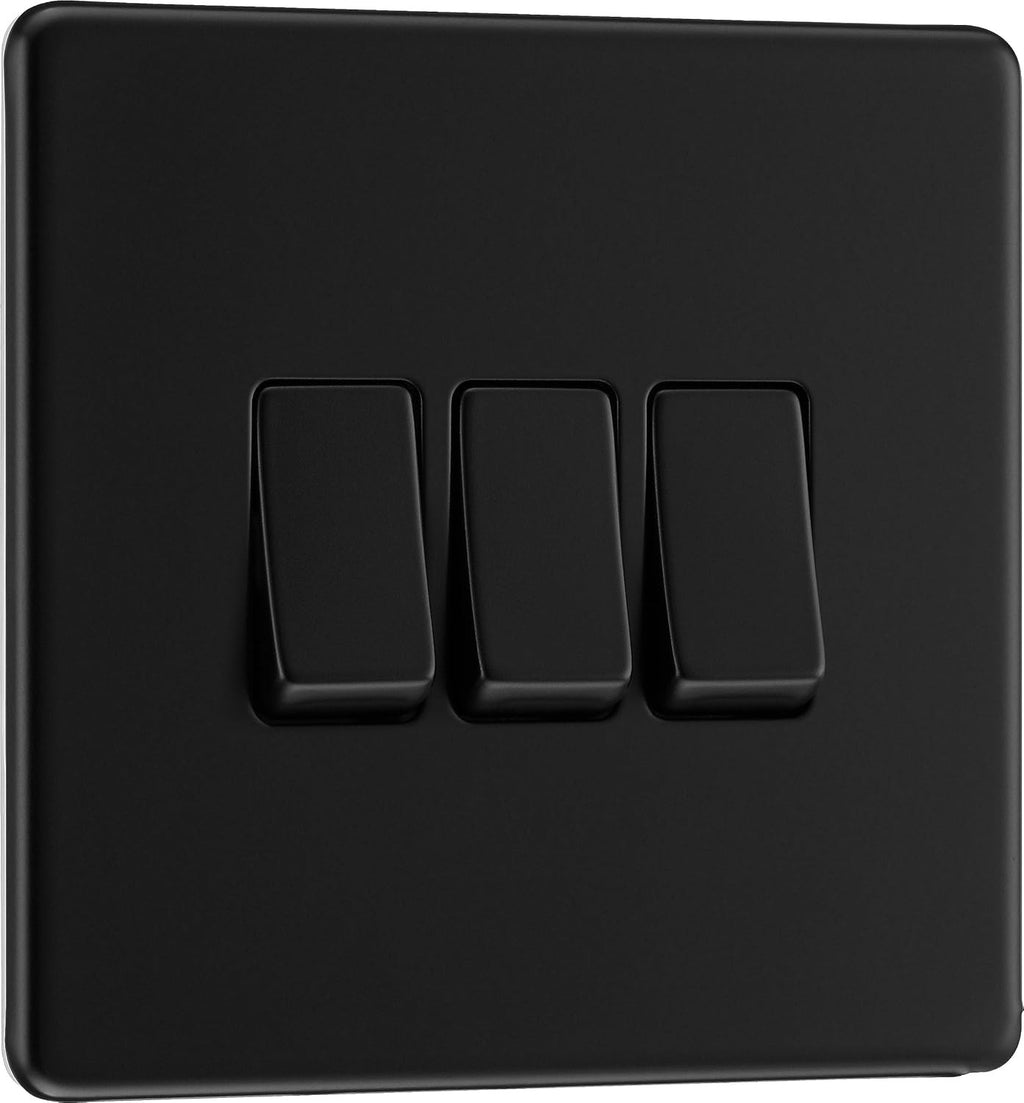 BG Electrical Triple Wall Light Switch 2 Way Screwless Front Plate Slim New