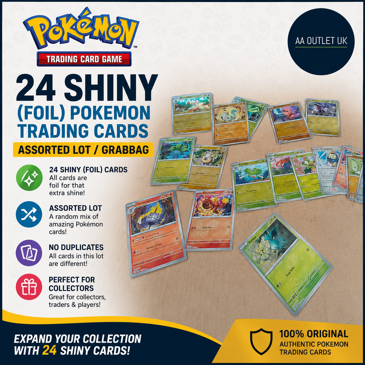 24 Shiny Foil Pokemon Trading Cards Assorted Lot Grabbag No Duplicates