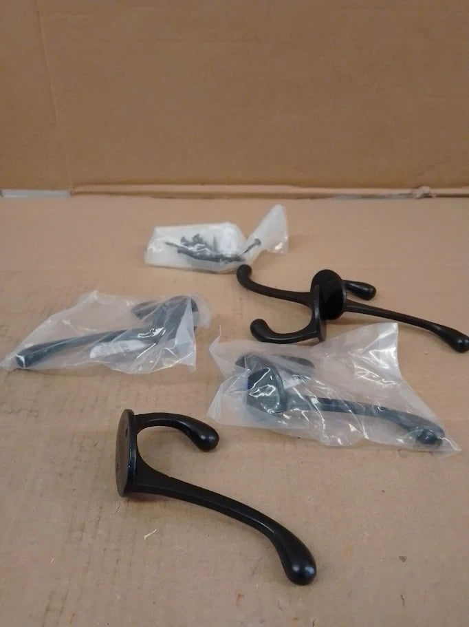 Amazon Basics AB4900FB 4 Pack Curved Robe Hook Zinc Alloy Matt Black New