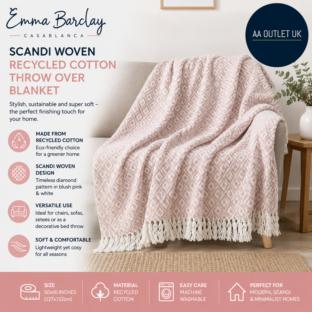 Emma Barclay Casablanca Scandi Woven Recycled Cotton Chair Sofa 127x152cm