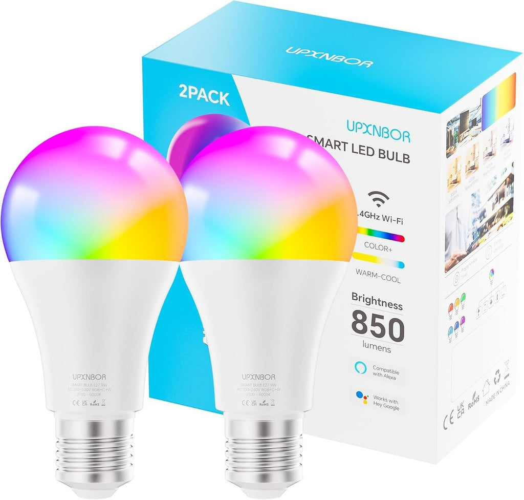 Upxnbor E27 Smart Bulb Alexa Light Screw Bulb A19 WiFi Smart 9W Dimmable New