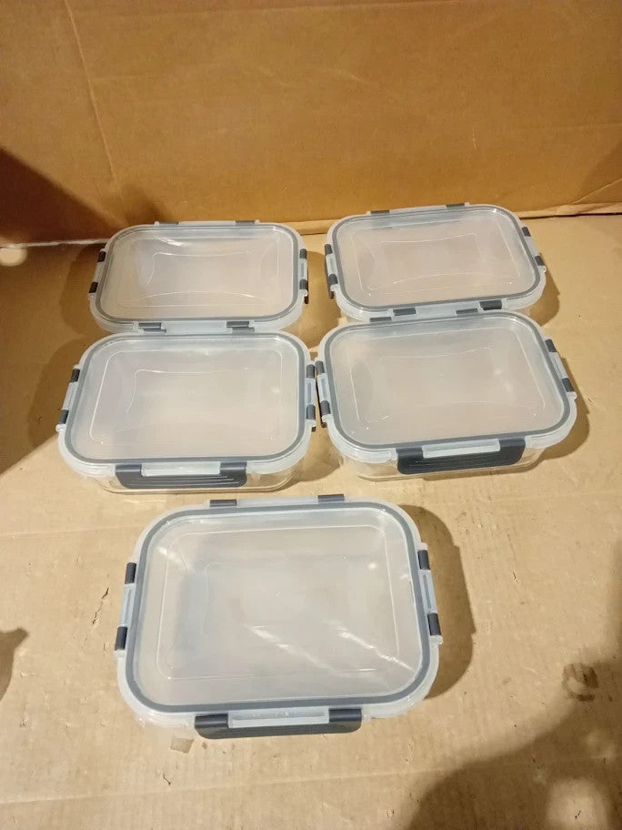 Skroam 5Packs 36oz Glass Food Storage Containers Lids Airtight Glass Meal New