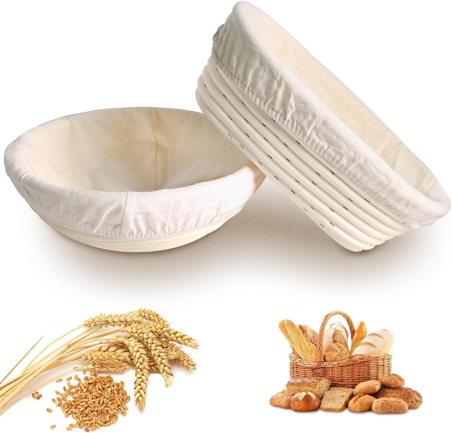Bread Proofing Basket 2pc Banneton Basket Sourdough Bowls Liners White New
